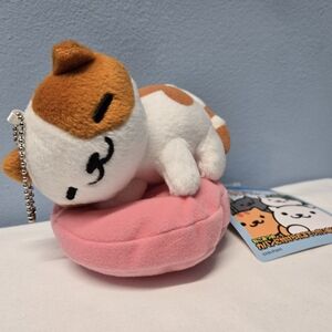 Cute Cat Plush Keychain - White and Brown